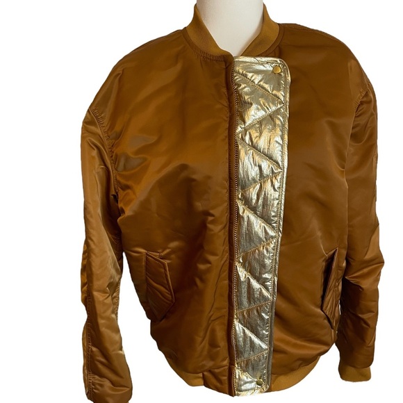 Gold and Brown Women's Bomber Jacket - Picture 1 of 13